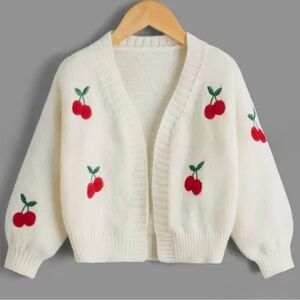White Cherry Embroidered White Cardigan Sweater